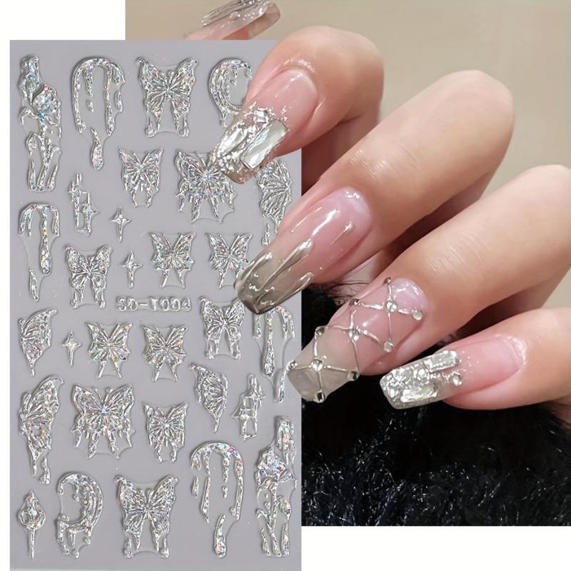 Engraved Flower Nail Stickers 5D Embossed Designs Adhesive Nail Decals