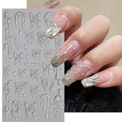 Engraved Flower Nail Stickers 5D Embossed Designs Adhesive Nail Decals