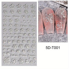 Engraved Flower Nail Stickers 5D Embossed Designs Adhesive Nail Decals