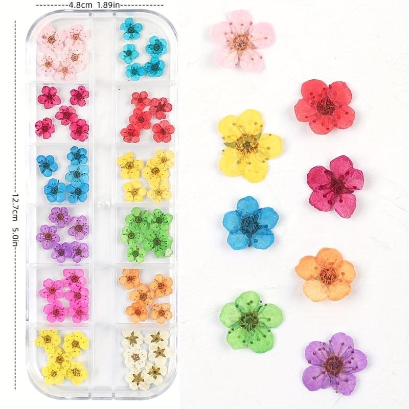 3D Dried Flower Nail Art Charms - 12 Pcs Kit For DIY Resin Nail Art Decor