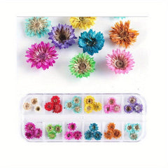 3D Dried Flower Nail Art Charms - 12 Pcs Kit For DIY Resin Nail Art Decor