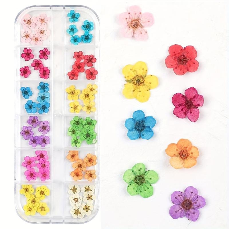 3D Dried Flower Nail Art Charms - 12 Pcs Kit For DIY Resin Nail Art Decor