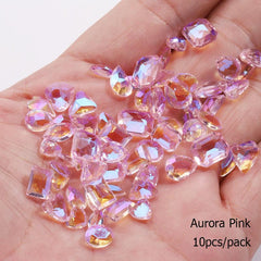 10pcs Transparent Crystal Nail Rhinestones Pink Aurora Gemstones