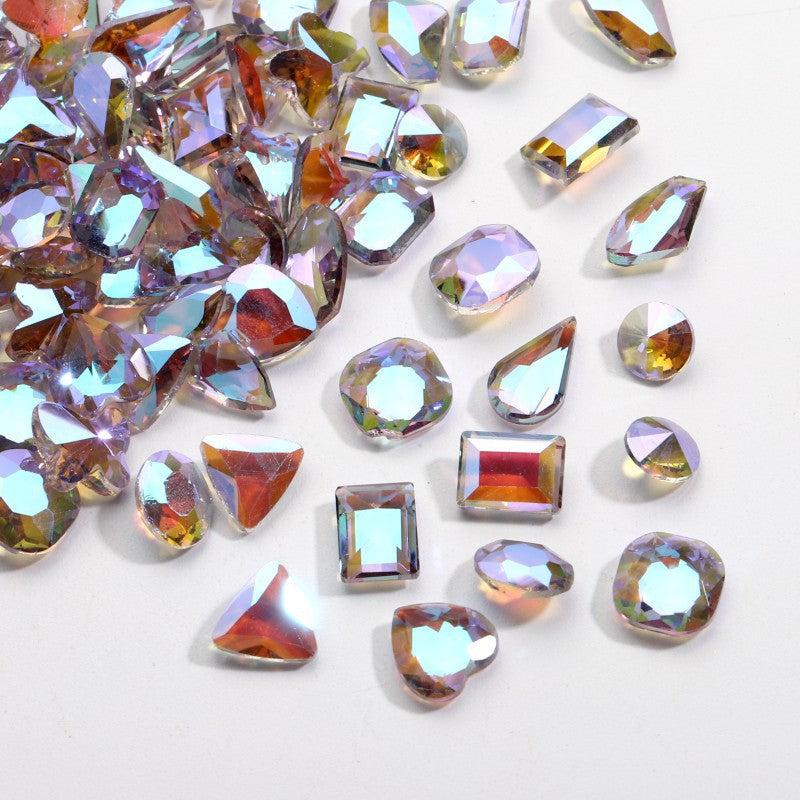 10pcs Transparent Crystal Nail Rhinestones Pink Aurora Gemstones