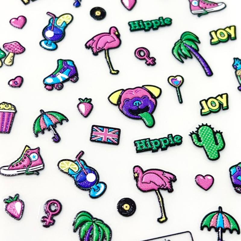 5D Embossed Cartoon Nail Art Stickers Bird Mushroom Palm Tree Nail Art Decals