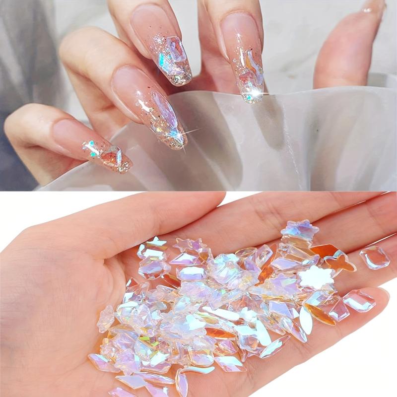 100pcs Aurora Nail Rhinestones Mixed Shapes Crystal Gems for Nail Art