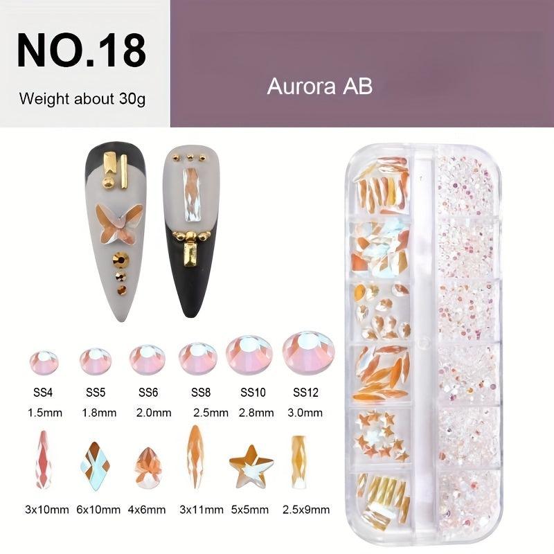 12 Grid Crystal Nail Art Rhinestones for DIY, Shoes, Clothes, Makeup Bags