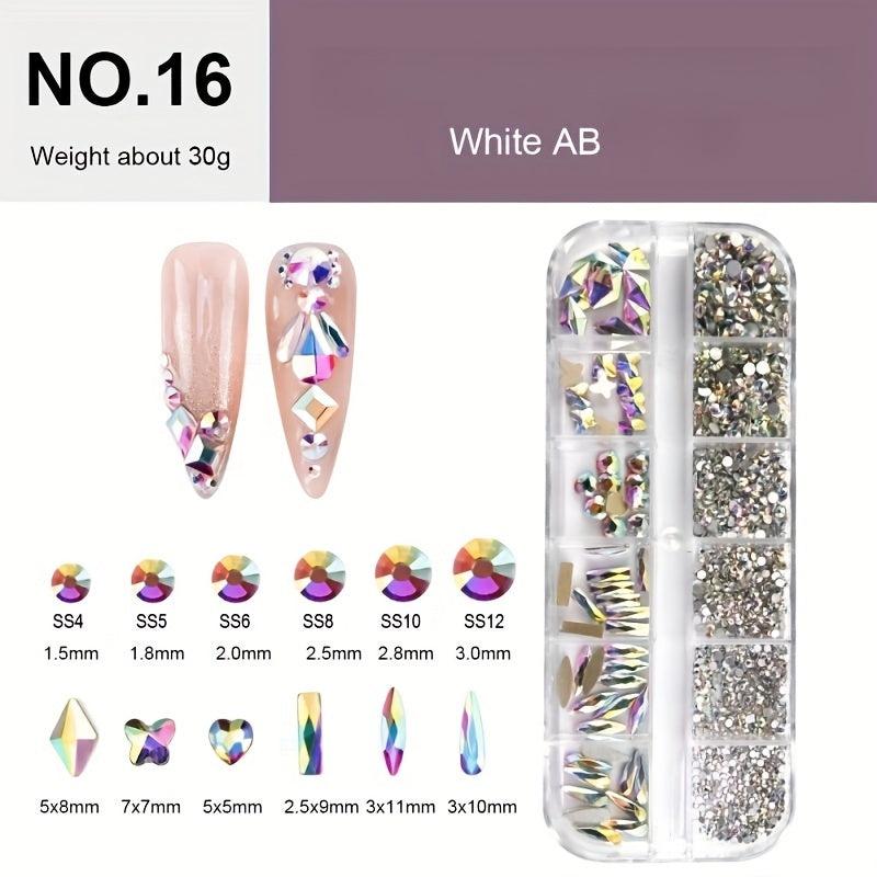 12 Grid Crystal Nail Art Rhinestones for DIY, Shoes, Clothes, Makeup Bags