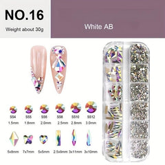 12 Grid Crystal Nail Art Rhinestones for DIY, Shoes, Clothes, Makeup Bags