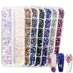 12 Grid Crystal Nail Art Rhinestones for DIY, Shoes, Clothes, Makeup Bags