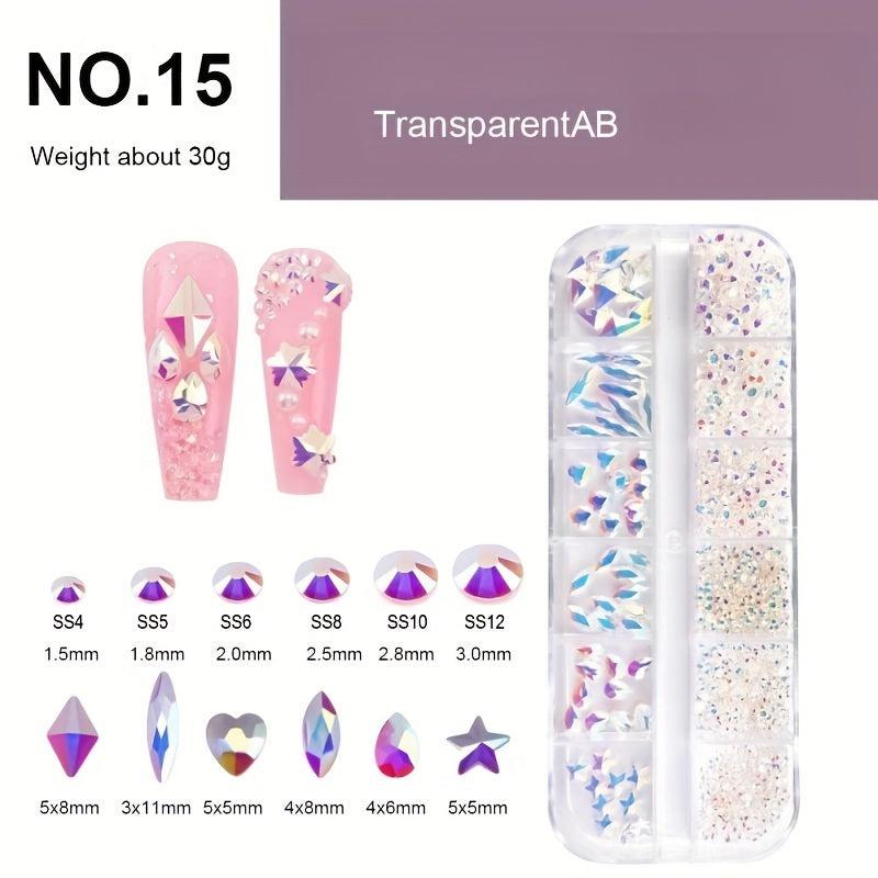 12 Grid Crystal Nail Art Rhinestones for DIY, Shoes, Clothes, Makeup Bags