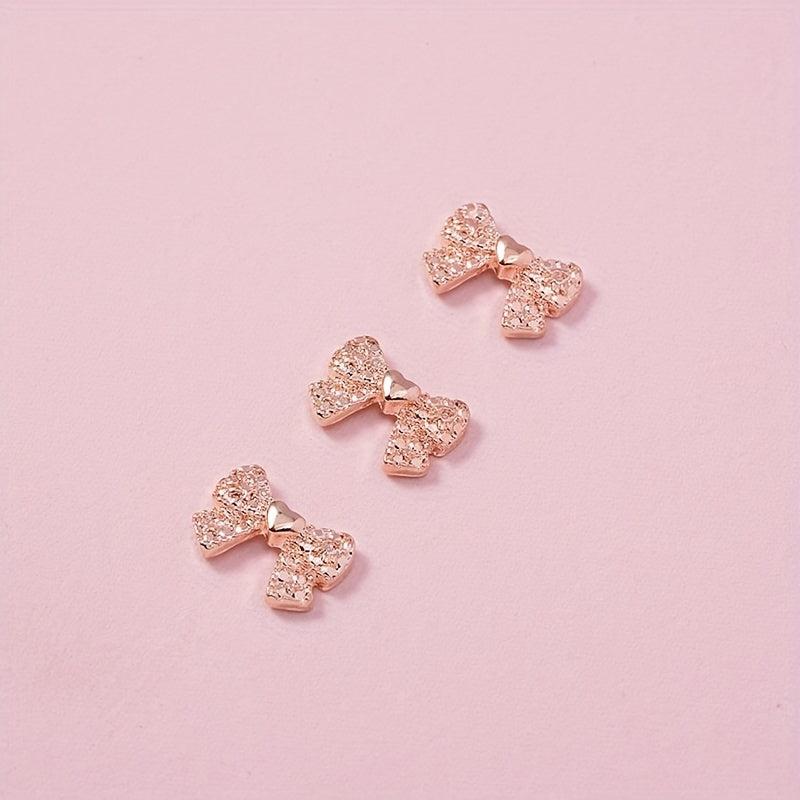 3D Alloy Bow Nail Charms Rose Golden Bow Nail Art Charms