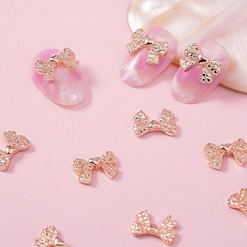 3D Alloy Bow Nail Charms Rose Golden Bow Nail Art Charms