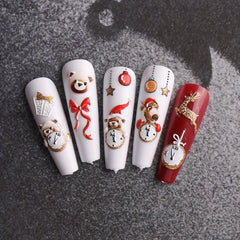 5D Embossed Christmas Nail Art Stickers Snowflake Christmas Tree Nail Art Decals