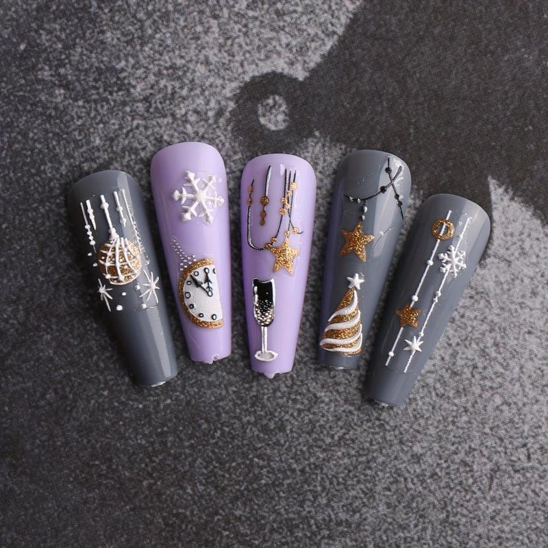 5D Embossed Christmas Nail Art Stickers Snowflake Christmas Tree Nail Art Decals