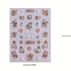 5D Embossed Christmas Nail Art Stickers Snowflake Christmas Tree Nail Art Decals