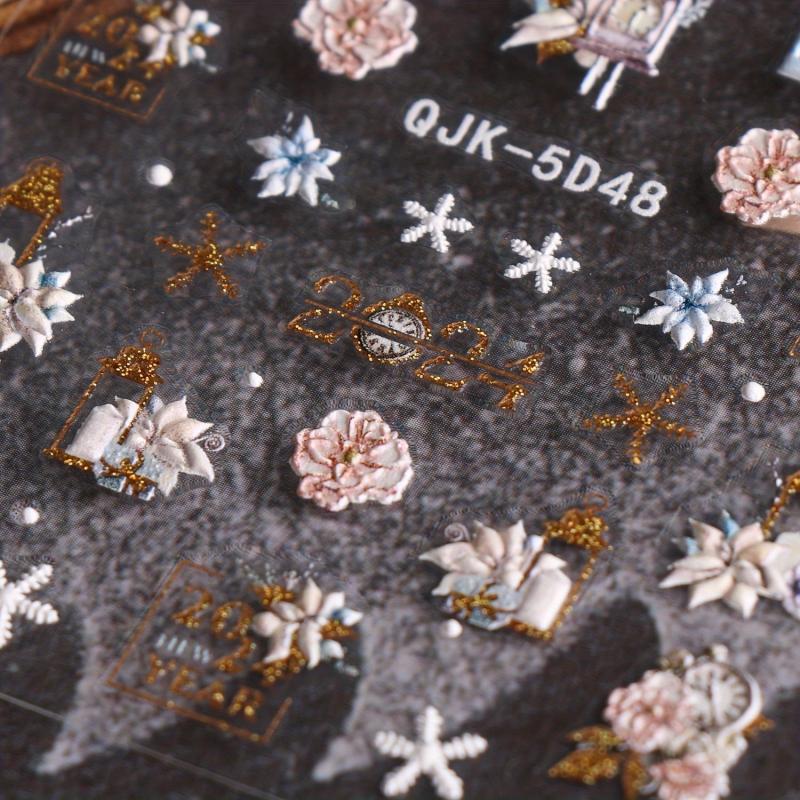 5D Embossed Christmas Nail Art Stickers Snowflake Christmas Tree Nail Art Decals