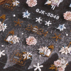 5D Embossed Christmas Nail Art Stickers Snowflake Christmas Tree Nail Art Decals