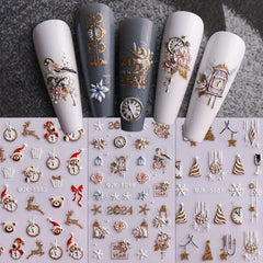 5D Embossed Christmas Nail Art Stickers Snowflake Christmas Tree Nail Art Decals