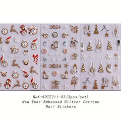 5D Embossed Christmas Nail Art Stickers Snowflake Christmas Tree Nail Art Decals