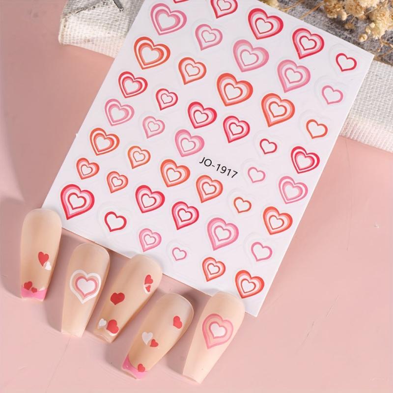 Romantic Red Heart 3D Nail Stickers for Manicure - Self Adhesive Decals