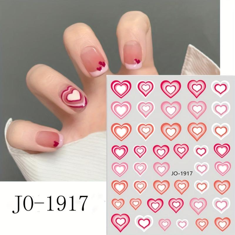 Romantic Red Heart 3D Nail Stickers for Manicure - Self Adhesive Decals