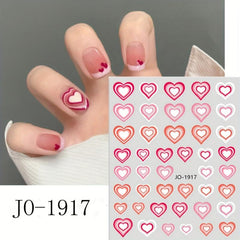 Romantic Red Heart 3D Nail Stickers for Manicure - Self Adhesive Decals