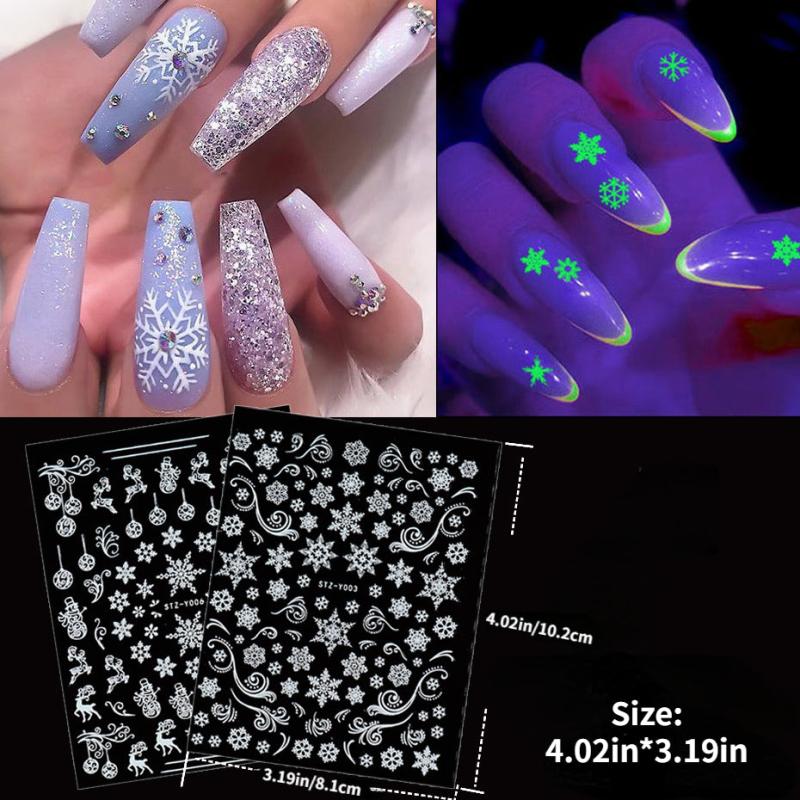Christmas Luminous Nail Art Stickers - Festive Sparkle for Your Nails