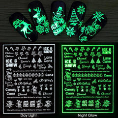 Christmas Luminous Nail Art Stickers - Festive Sparkle for Your Nails