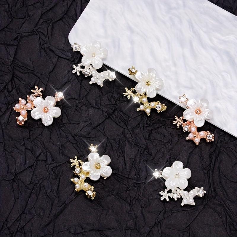 2pcs 3D Zircon Pearl Flower Nail Pendant Y2K Nail Art Charms