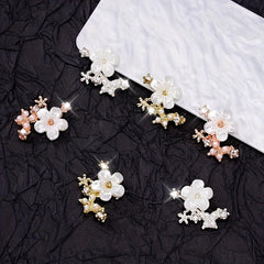 2pcs 3D Zircon Pearl Flower Nail Pendant Y2K Nail Art Charms