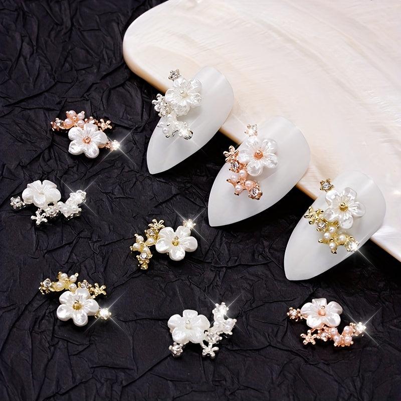 2pcs 3D Zircon Pearl Flower Nail Pendant Y2K Nail Art Charms