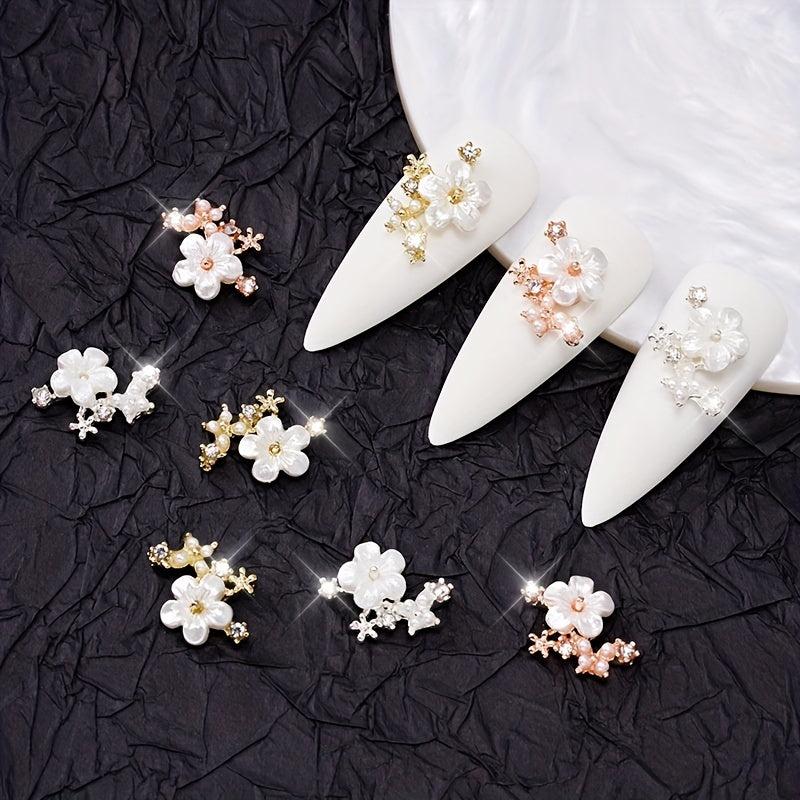 2pcs 3D Zircon Pearl Flower Nail Pendant Y2K Nail Art Charms