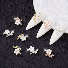 2pcs 3D Zircon Pearl Flower Nail Pendant Y2K Nail Art Charms