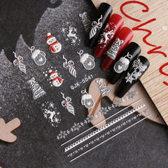 5D Glitter Christmas Nail Art Stickers Santa Snowflake Elk Nail Decals