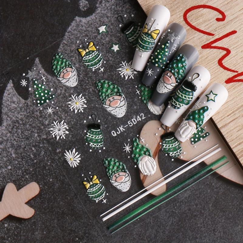 5D Glitter Christmas Nail Art Stickers Santa Snowflake Elk Nail Decals