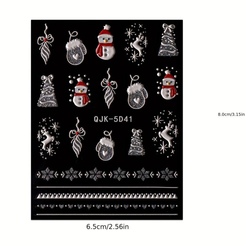 5D Glitter Christmas Nail Art Stickers Santa Snowflake Elk Nail Decals