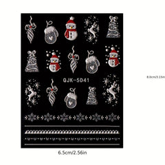 5D Glitter Christmas Nail Art Stickers Santa Snowflake Elk Nail Decals