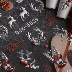 5D Glitter Christmas Nail Art Stickers Santa Snowflake Elk Nail Decals