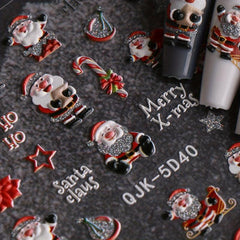 5D Glitter Christmas Nail Art Stickers Santa Snowflake Elk Nail Decals