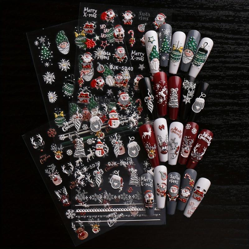 5D Glitter Christmas Nail Art Stickers Santa Snowflake Elk Nail Decals