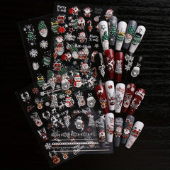 5D Glitter Christmas Nail Art Stickers Santa Snowflake Elk Nail Decals