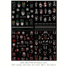 5D Glitter Christmas Nail Art Stickers Santa Snowflake Elk Nail Decals