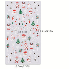 5D Christmas Nail Art Stickers Snowman Elk Santa Claus Snowflake