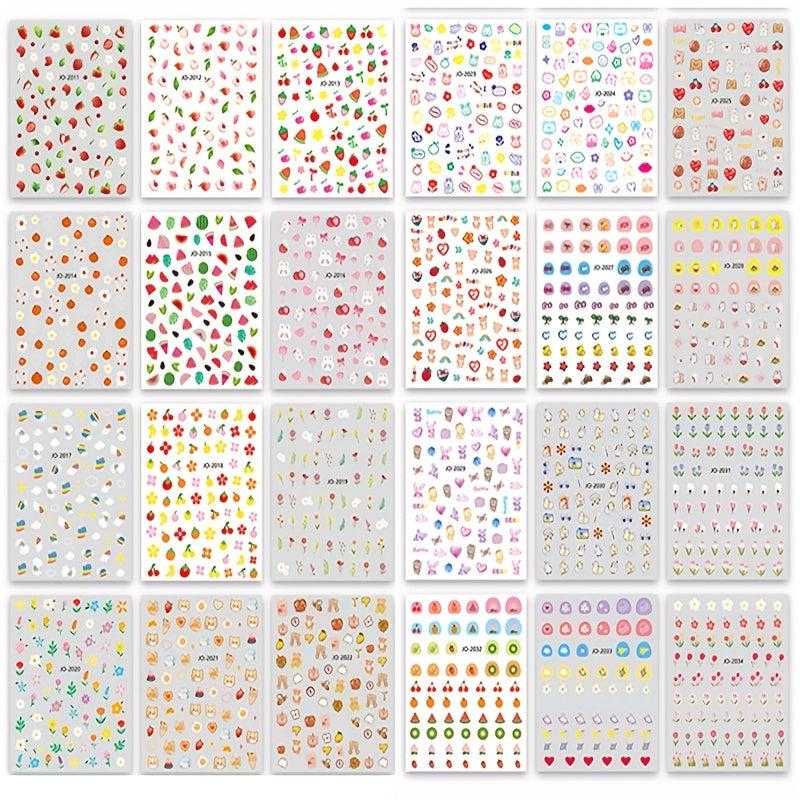 24pcs Cartoon Nail Art Stickers Fruit Flower Bunny Bear Self Adhesive Decals