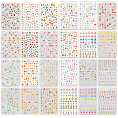 24pcs Cartoon Nail Art Stickers Fruit Flower Bunny Bear Self Adhesive Decals