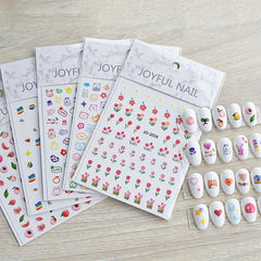 24pcs Cartoon Nail Art Stickers Fruit Flower Bunny Bear Self Adhesive Decals
