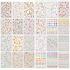 24pcs Cartoon Nail Art Stickers Fruit Flower Bunny Bear Self Adhesive Decals