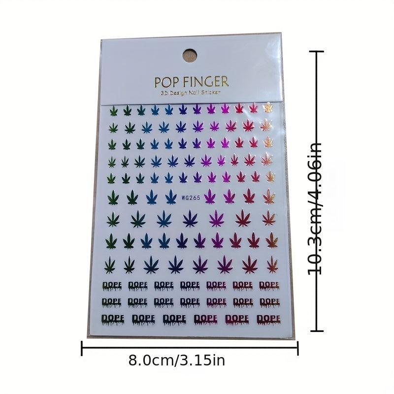 3D Holographic Maple Leaf Nail Art Stickers Self Adhesive Decals