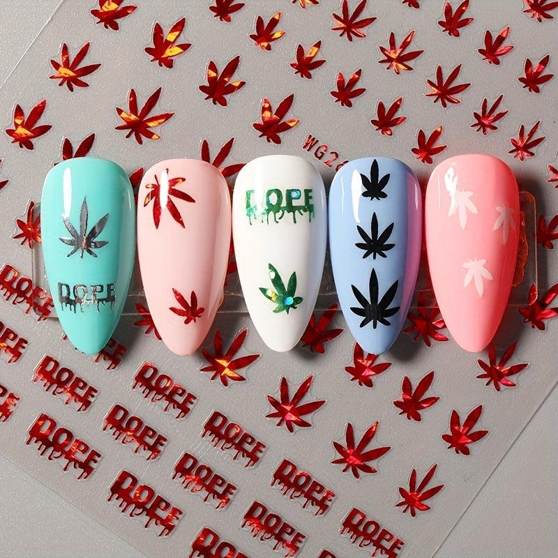 3D Holographic Maple Leaf Nail Art Stickers Self Adhesive Decals